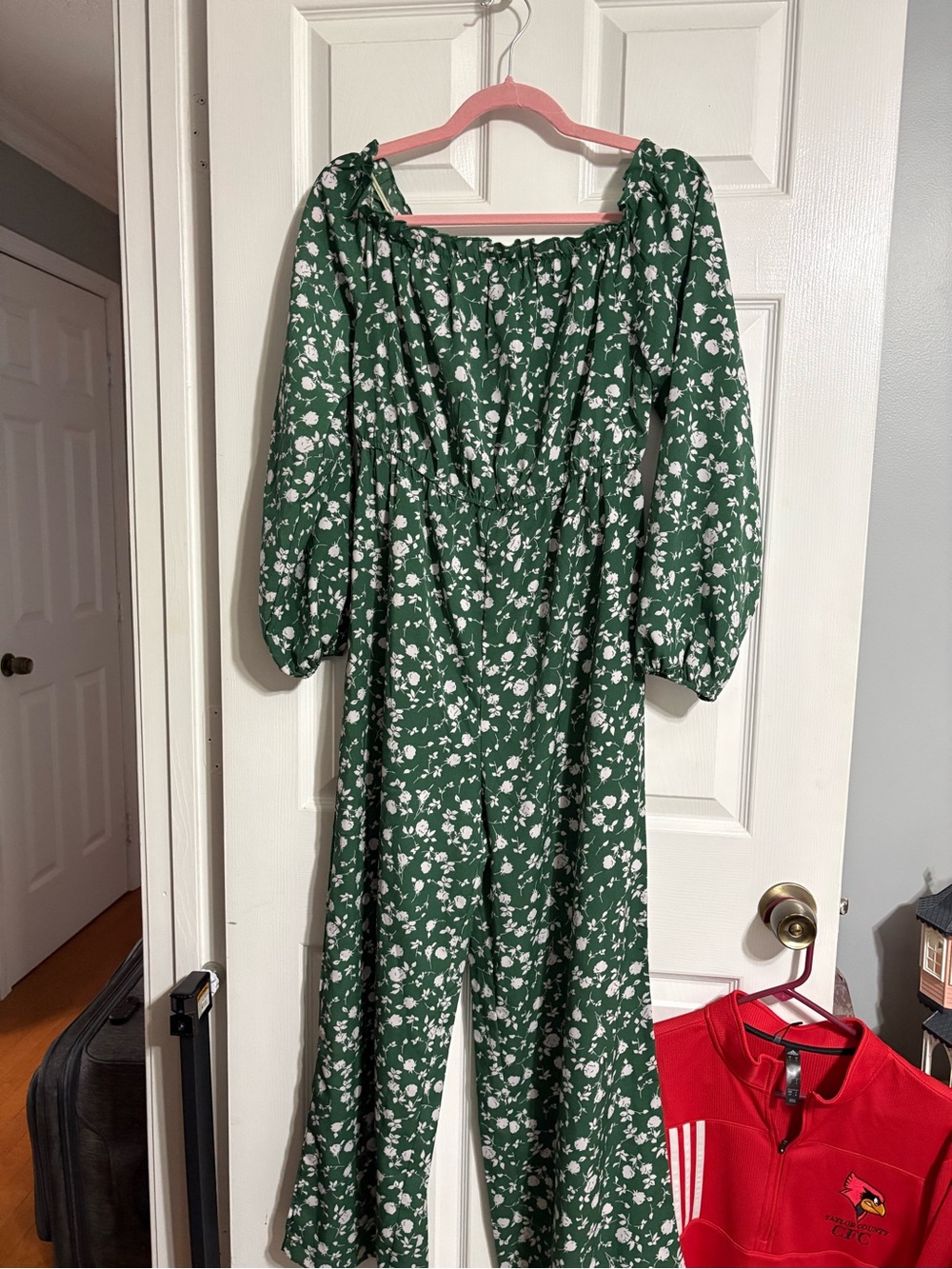 Green Floral Off-Shoulder Wide-Leg Jumpsuit size large